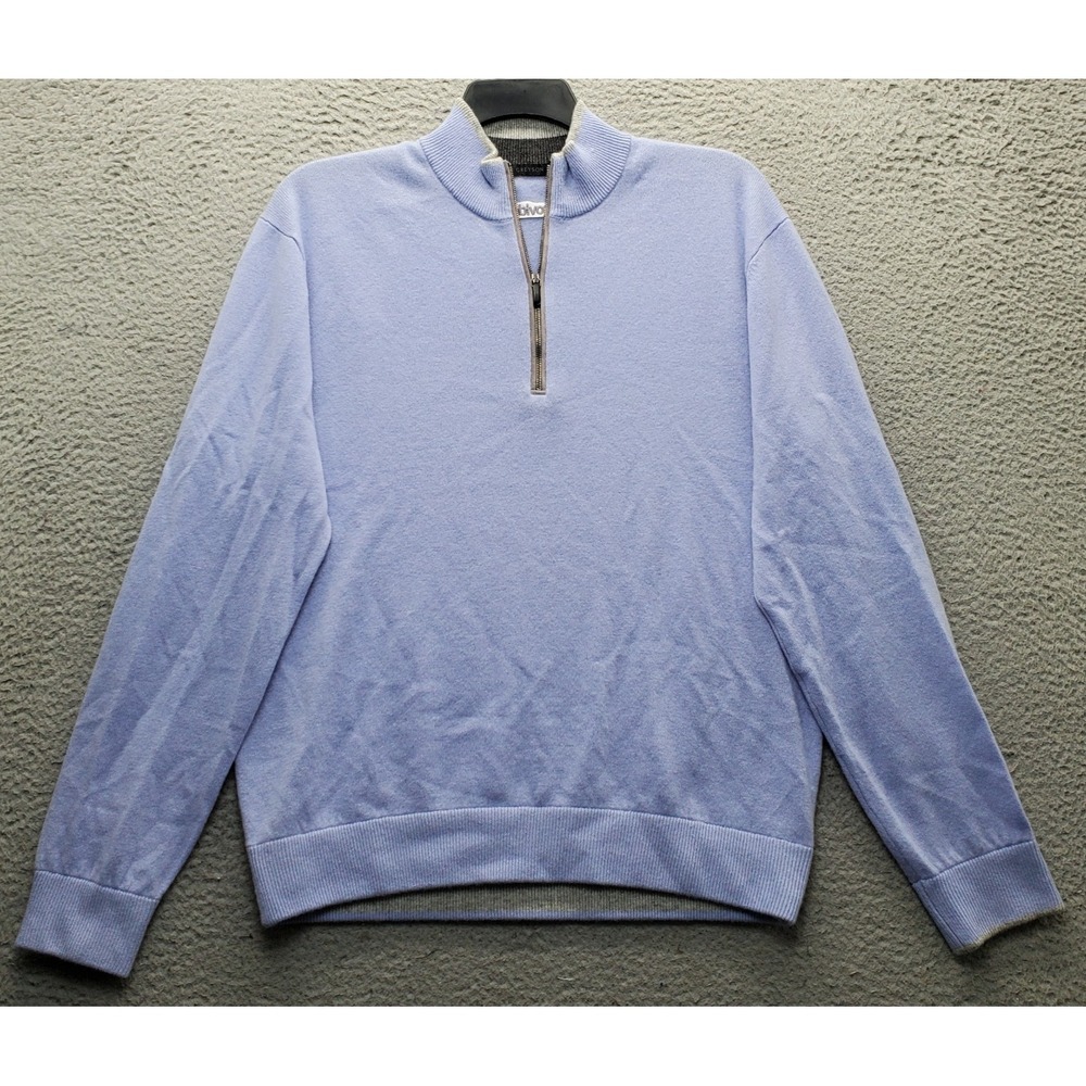 Greyson Golf Sweater Mens XL Blue Cashmere Blend Provident Bank 1/4 Zip Pullover